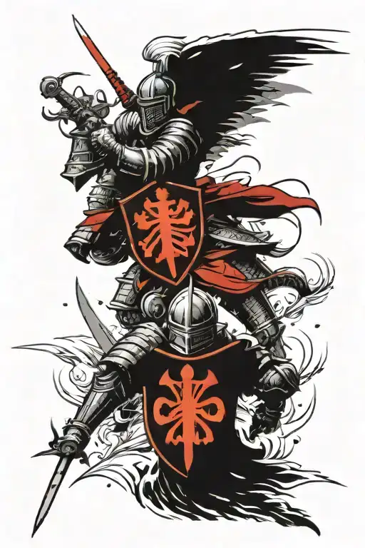 Battle scene with Knight Templars in full armor charging into battle tattoo design idea