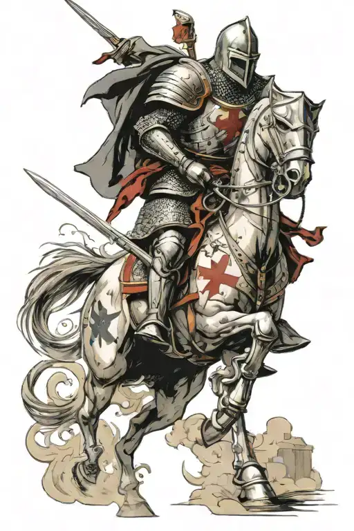 Battle scene with Knight Templars in full armor charging into battle tattoo design idea