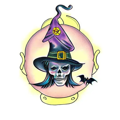 Vintage witch halloween tattoo design idea