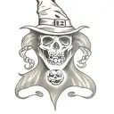 Vintage witch halloween tattoo design idea