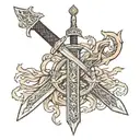A medieval sword with dragon scales on the cross guard of the sword  tattoo design idea