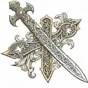A medieval sword with dragon scales on the cross guard of the sword  tattoo design idea