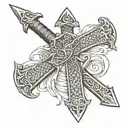 A medieval sword with dragon scales on the cross guard of the sword  tattoo design idea