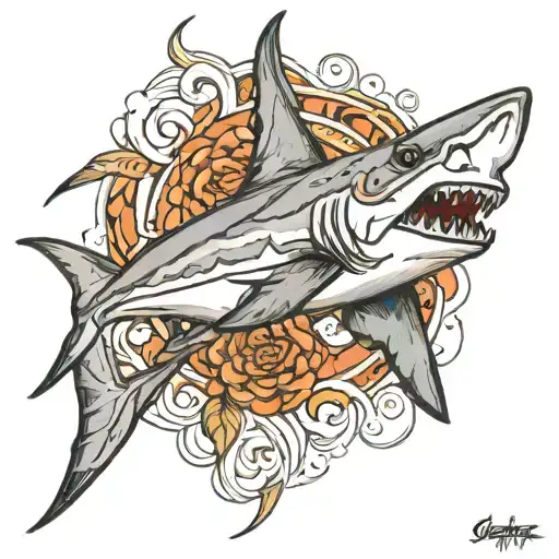 hammerhead shark on pec and shoulder tattoo design idea