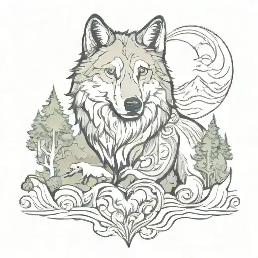  wolf heart mountain river tattoo design idea