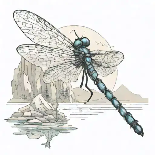 lone wolf heart dragonfly mountain river tattoo design idea