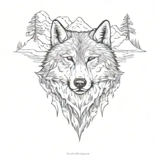 lone wolf heart mountain river tattoo design idea