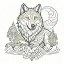  wolf heart mountain river tattoo design idea