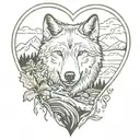  wolf heart mountain river tattoo design idea