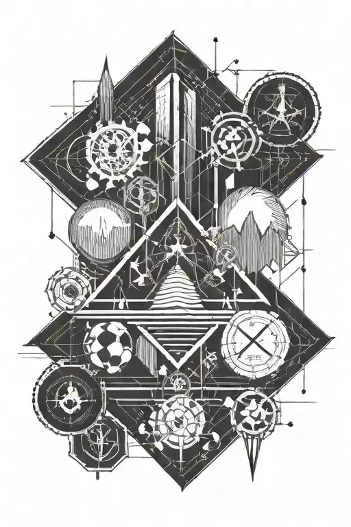 A detailed geometric design incorporating elements of stock trading charts and graphs, symbolizing the client's passion for business and finance tattoo design idea