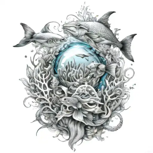 underwater world filled tattoo design idea