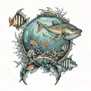 underwater world filled tattoo design idea