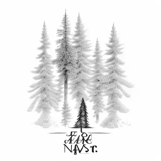Half a pine tree with a quote saying "Never Forget" tattoo design idea