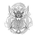 Goddess Freya showcasing highlighted in bold red black and blue lines, emerging from the Yggdrassil, bearing the Valknut tattoo design idea