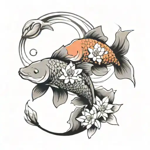 2 koi fish, 1 Lotus, pokemon pokemon pokemon tattoo design idea
