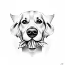 dog with a leaf in mouth tattoo design idea