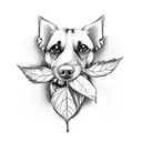 dog with a leaf in mouth tattoo design idea