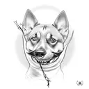 dog with a leaf in mouth tattoo design idea