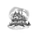 Gothic Haunted house tattoo design idea