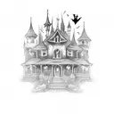 Gothic Haunted house tattoo design idea