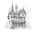 Gothic Haunted house tattoo design idea