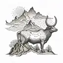 A celestial scene with the Taurus constellation shining brightly over a mountain landscape, symbolizing the siblings' shared love for nature tattoo design idea