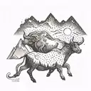 A celestial scene with the Taurus constellation shining brightly over a mountain landscape, symbolizing the siblings' shared love for nature tattoo design idea