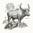 A celestial scene with the Taurus constellation shining brightly over a mountain landscape, symbolizing the siblings' shared love for nature tattoo design idea