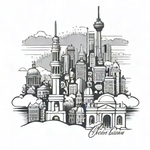 make simple and handmade skyline where there is only the obelisc from buenos aires, a mountain and the tv tower  Berlin tattoo design idea