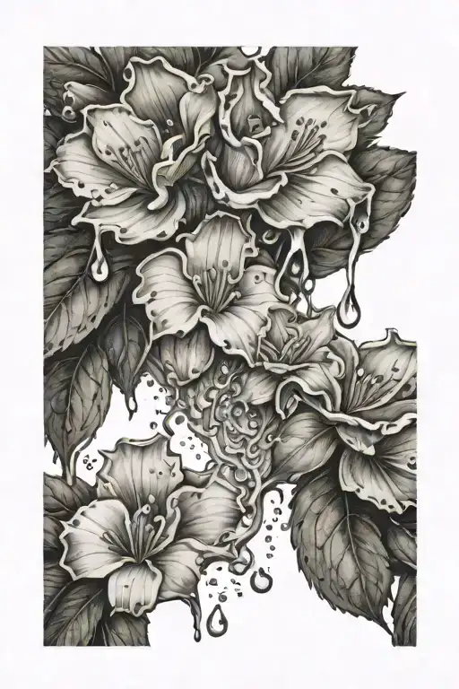 tear drops watering flowers tattoo design idea