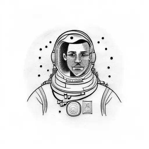 A dotwork tattoo of a man that is half miner and hanf astronaut tattoo design idea