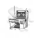 A retro arcade machine with a pixelated music equalizer on the screen, surrounded by speeding race cars tattoo design idea