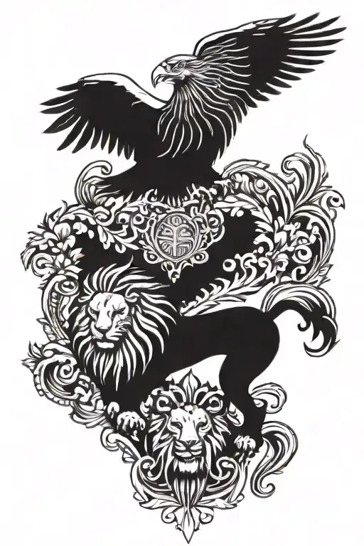 albanian eagle and dutch lion head tattoo design idea