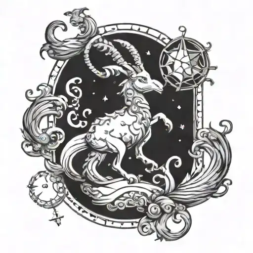 Capricorn tarot card design featuring sea goat   tattoo design idea