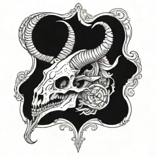 Capricorn tarot card design featuring sea goat skull tattoo design idea