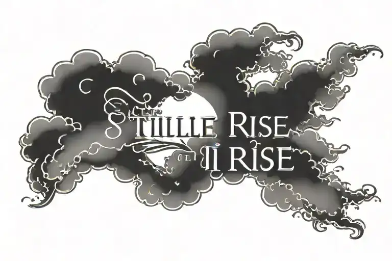 sunrise with still i rise quote surrounded by clouds tattoo design idea