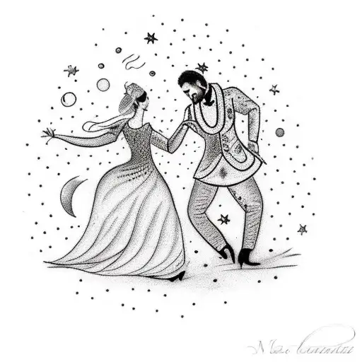 man and woman Dancing in the Moonlight, Feeling warm and bright tattoo design idea
