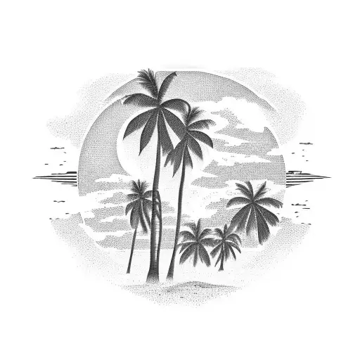 Beach palm trees setting sun tattoo design idea