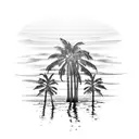 Beach palm trees setting sun crashing waves tattoo design idea
