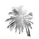 Beach palm trees setting sun crashing waves tattoo design idea