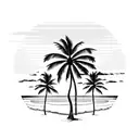 Beach palm trees setting sun crashing waves tattoo design idea