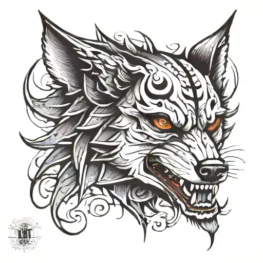 half joker and half wolf face tattoo design idea