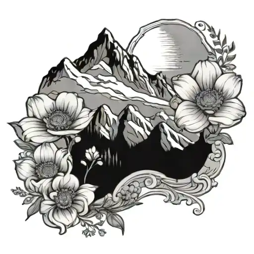 Buttercup and mountains tattoo design idea