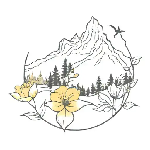 Buttercup and mountains tattoo design idea