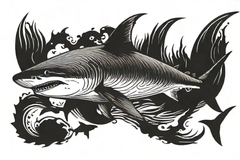 For the top of my back, I want only the top outline of a shark to follow along the top of my back. I want it to fade int tattoo design idea