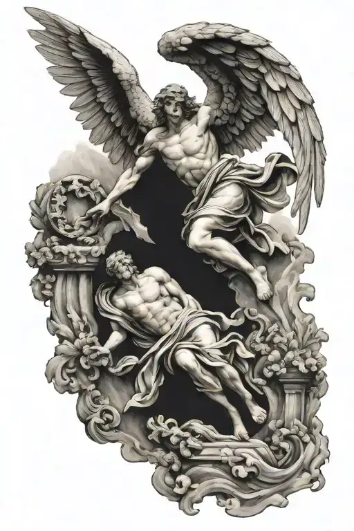 falling angel stoic philosophy tattoo design idea