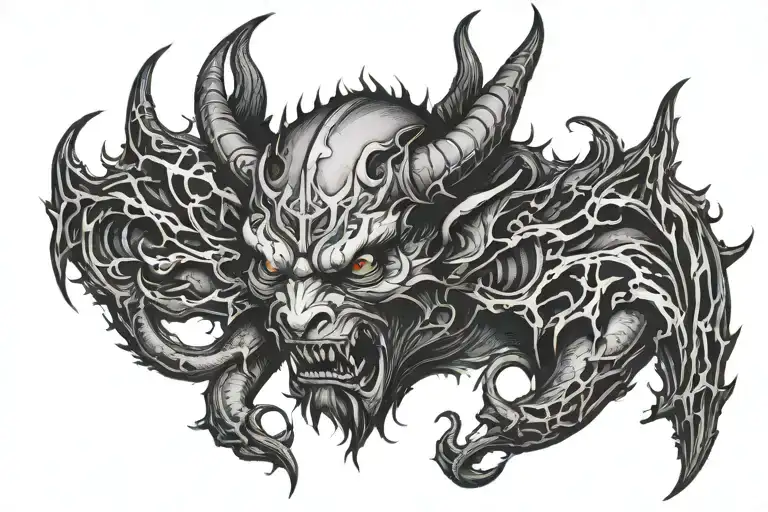 dark look of devil with horny and heavy parasu and fearless look  tattoo design idea