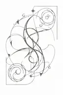 A sketch of a fire brand intertwined with the triple moon phases symbol tattoo design idea