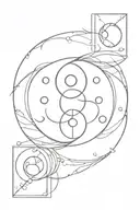 A sketch of a fire brand intertwined with the triple moon phases symbol tattoo design idea