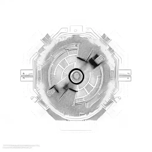 A blackwork tattoo of a cyberpunk-inspired oven with the words 'Never Fade Away' engraved on its door tattoo design idea